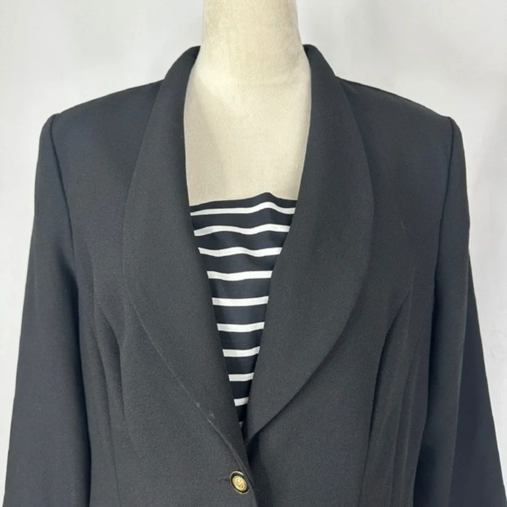 Vintage Virgo Petite‎ Black Blazer Business Career Gold Buttons Womens 14 Petite
